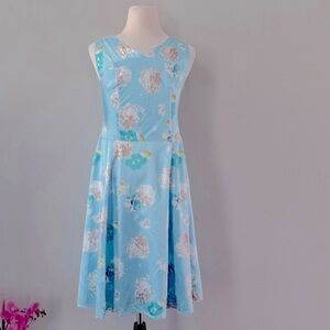 Pendleton Blue silk cotton blend V-Neck Midi Dress